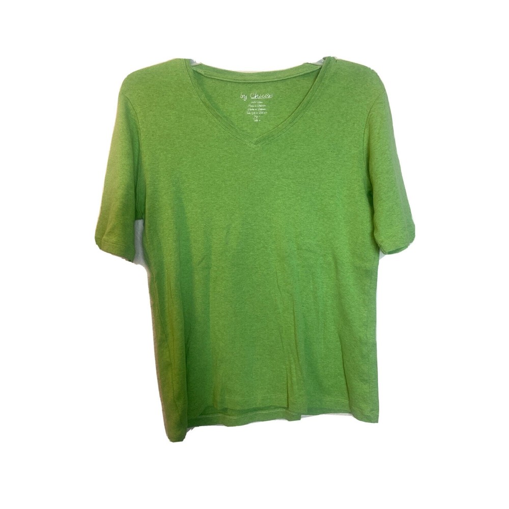 By Chicos womens cotton Tee Size 0 Tshirt‎ green V neck BP
